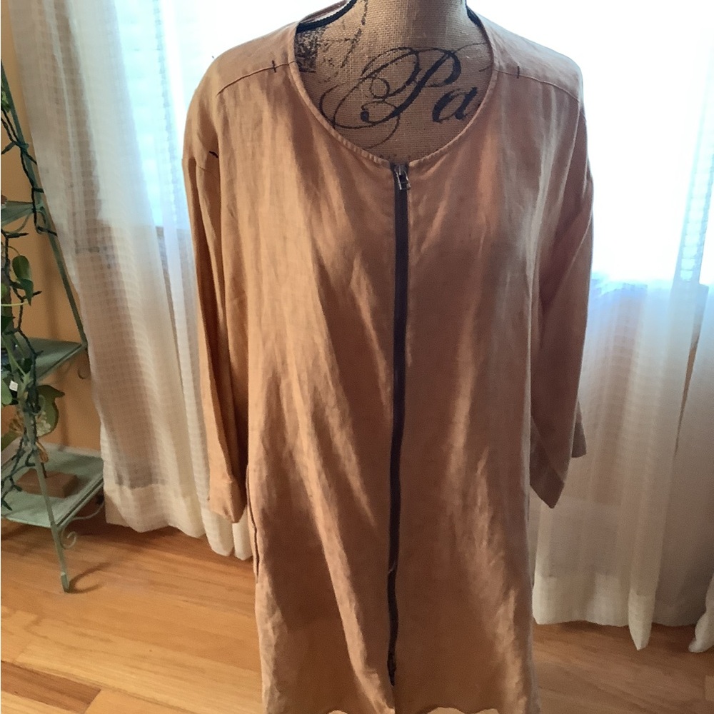 Soft Surroundings tan linen jacket with scarf